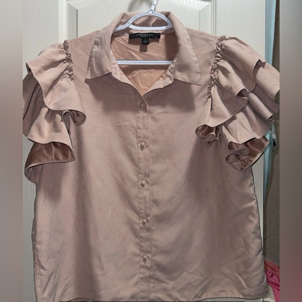Women’s Ashley Stewart Blush Ruffled Sleeve Blouse Lg